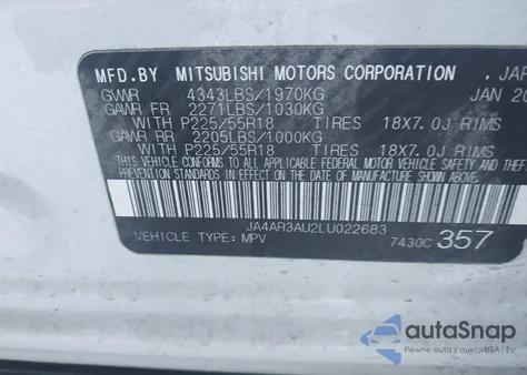 2020 Mitsubishi Outlander Sport 2.0 Es Awc из США, поврежденный, VIN JA4AR3AU2LU022683